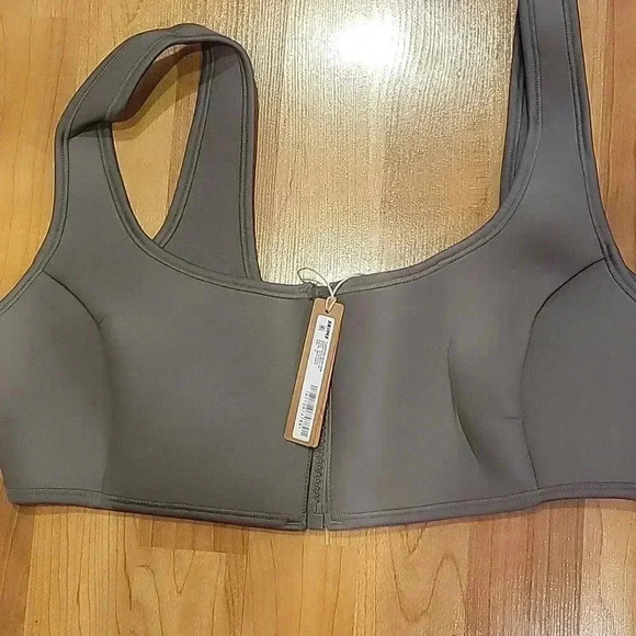 Skims Swim Top Front Zipper Racerback Rubberized Scuba Gray Chalk 2X - Picture 5 of 12